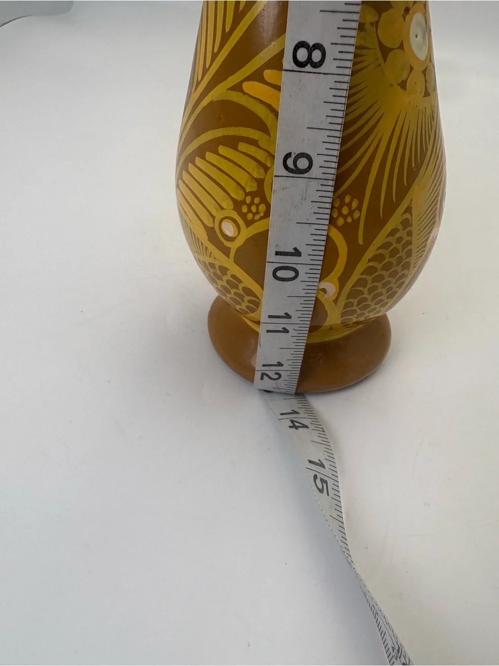 Vintage Mexican Folk Art Redware Pottery Vase in Yellow
